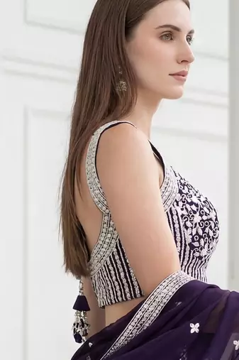 purple sequins embroidered georgette party lehenga set choli with dupatta