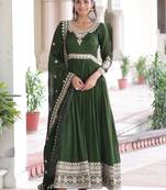  Green Embroidered Silk Festive Wear Gown With Dupatta