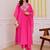 Hot pink chanderi silk heavy thread embroidery work kurta pant set