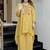 Yellow french crepe heavy thread embroidery work co-ord set