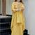 Yellow french crepe heavy thread embroidery work co-ord set