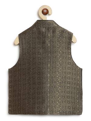 Black embroidered brocade nehru jacket 2