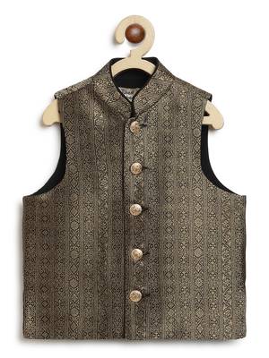 Black embroidered brocade nehru jacket 4