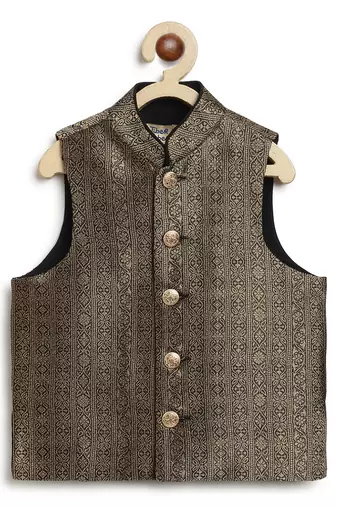 Black embroidered brocade nehru jacket