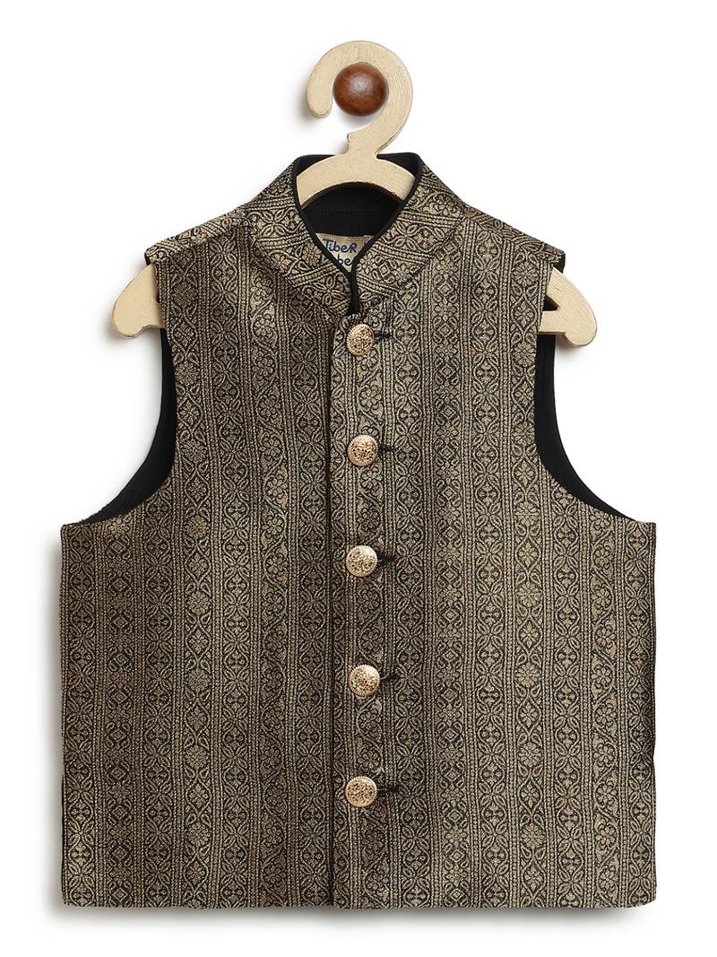 Black embroidered brocade nehru jacket