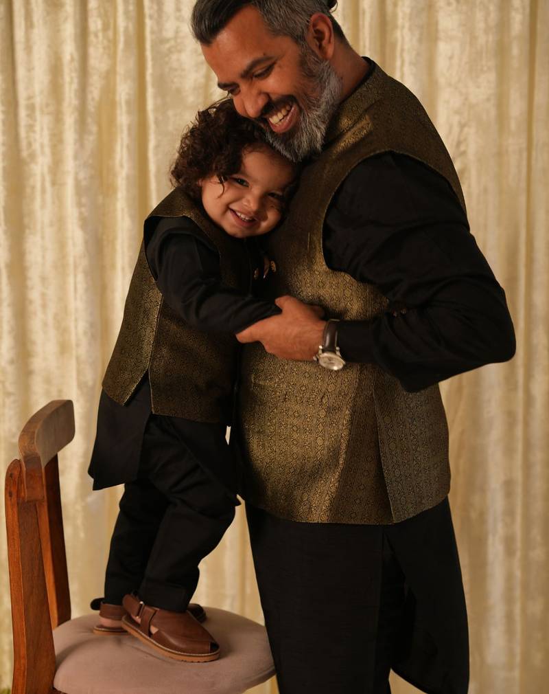 Black embroidered brocade nehru jacket