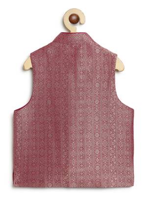 Maroon embroidered brocade nehru jacket 2