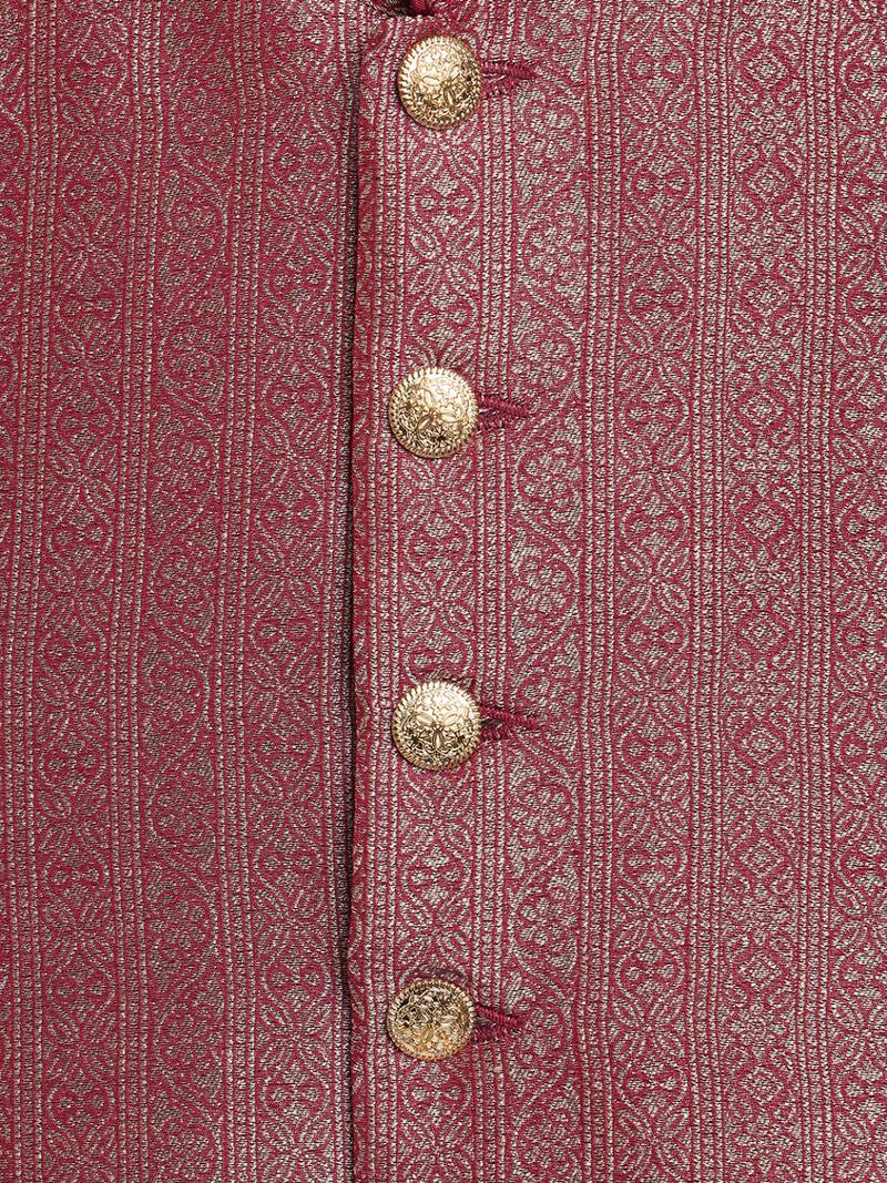 Maroon embroidered brocade nehru jacket