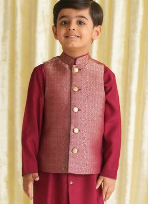 Maroon embroidered brocade nehru jacket 1