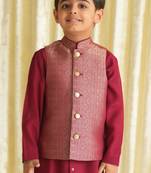 Maroon embroidered brocade nehru jacket