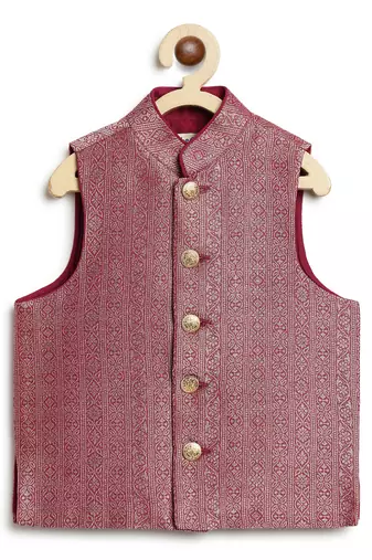 Maroon embroidered brocade nehru jacket