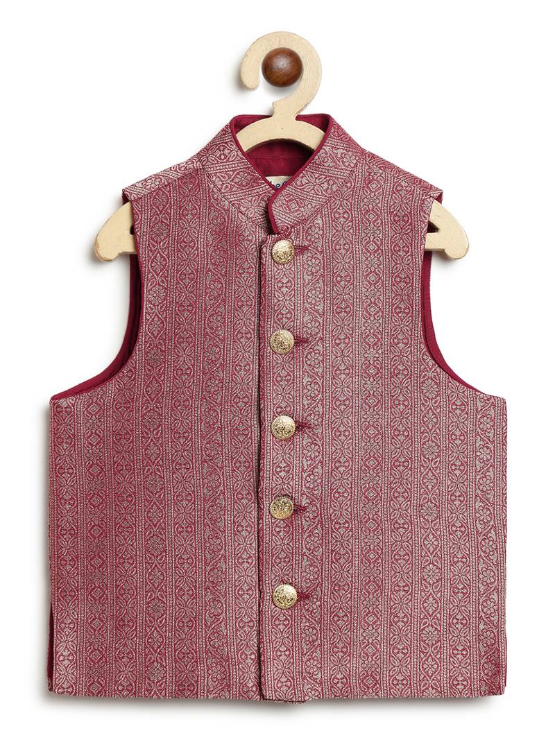 Maroon embroidered brocade nehru jacket