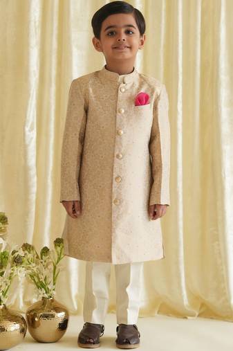 Gold embroidered brocade bandhgala set