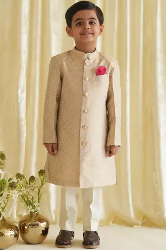 Gold embroidered brocade bandhgala set