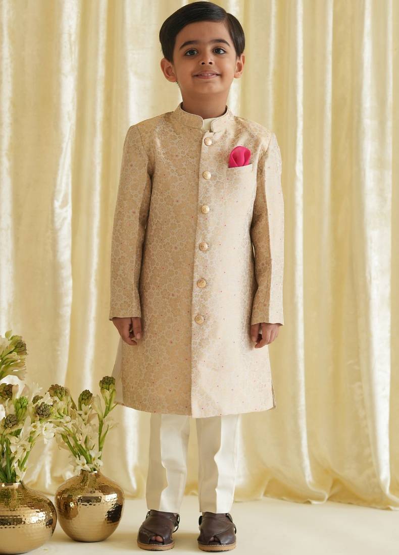 Gold embroidered brocade bandhgala set