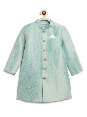 Blue embroidered brocade bandhgala set 2
