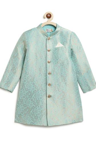 Blue embroidered brocade bandhgala set