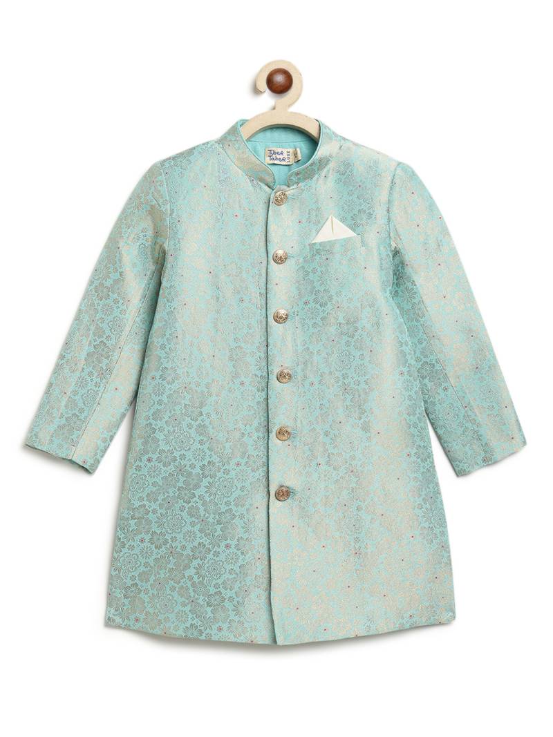 Blue embroidered brocade bandhgala set