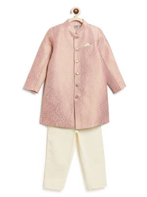 Pink embroidered brocade bandhgala set 2