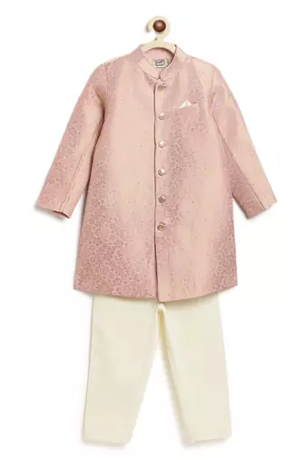 Pink embroidered brocade bandhgala set