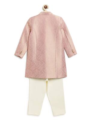 Pink embroidered brocade bandhgala set 3
