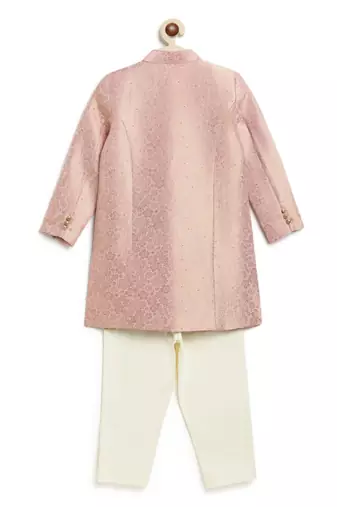 Pink embroidered brocade bandhgala set