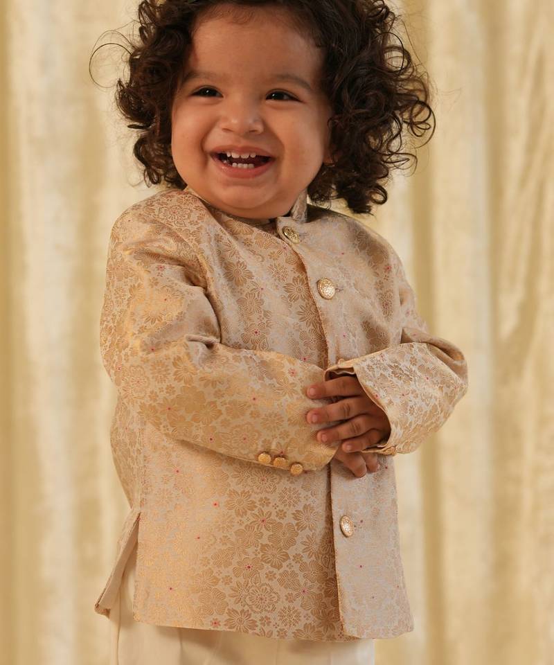 Gold embroidered brocade bandhgala set