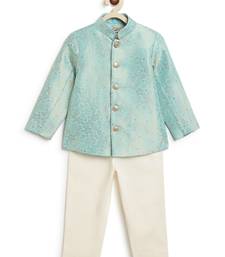 Blue embroidered brocade bandhgala set