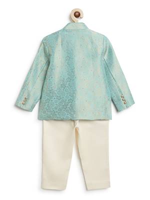 Blue embroidered brocade bandhgala set 3
