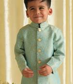 Blue embroidered brocade bandhgala set