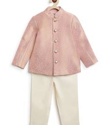 Pink embroidered brocade bandhgala set