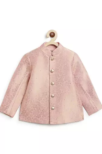 Pink embroidered brocade bandhgala set