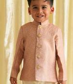 Pink embroidered brocade bandhgala set