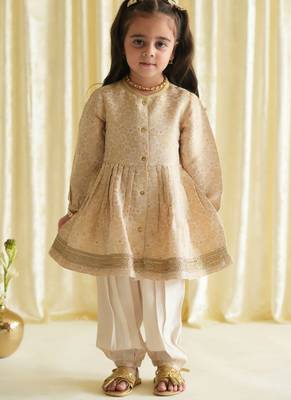 White embroidered brocade kurta set 1