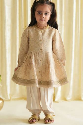 White embroidered brocade kurta set