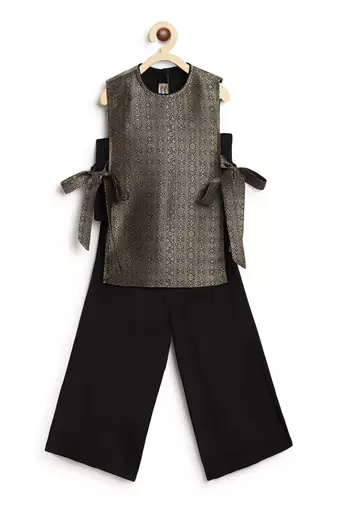 Black embroidered brocade co ord set