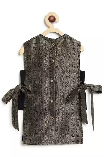 Black embroidered brocade co ord set