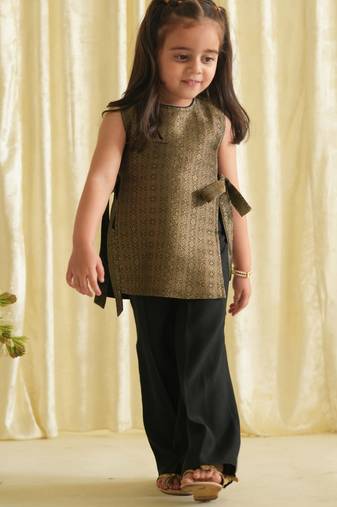 Black embroidered brocade co ord set