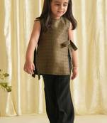 Black embroidered brocade co ord set