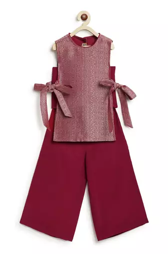 Maroon embroidered brocade co ord set