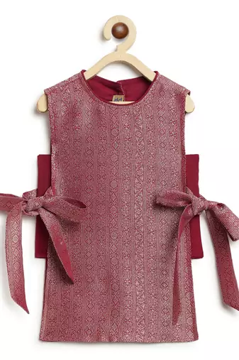 Maroon embroidered brocade co ord set