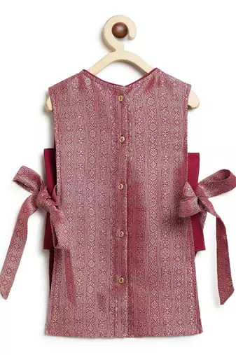 Maroon embroidered brocade co ord set