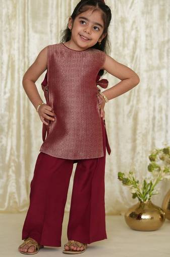 Maroon embroidered brocade co ord set