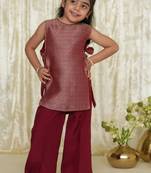 Maroon embroidered brocade co ord set