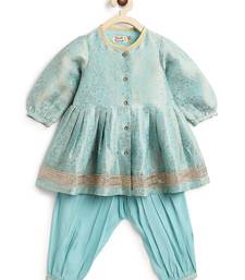 Blue embroidered brocade kurta set