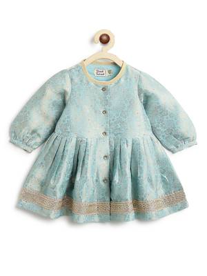 Blue embroidered brocade kurta set 3