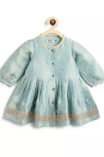 Blue embroidered brocade kurta set