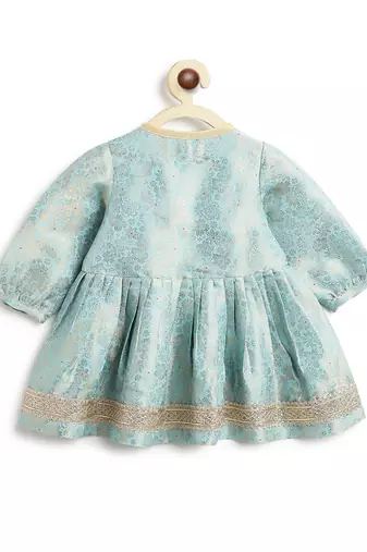 Blue embroidered brocade kurta set