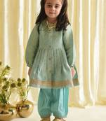 Blue embroidered brocade kurta set