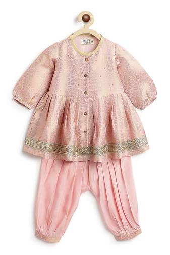 Pink embroidered brocade kurta set